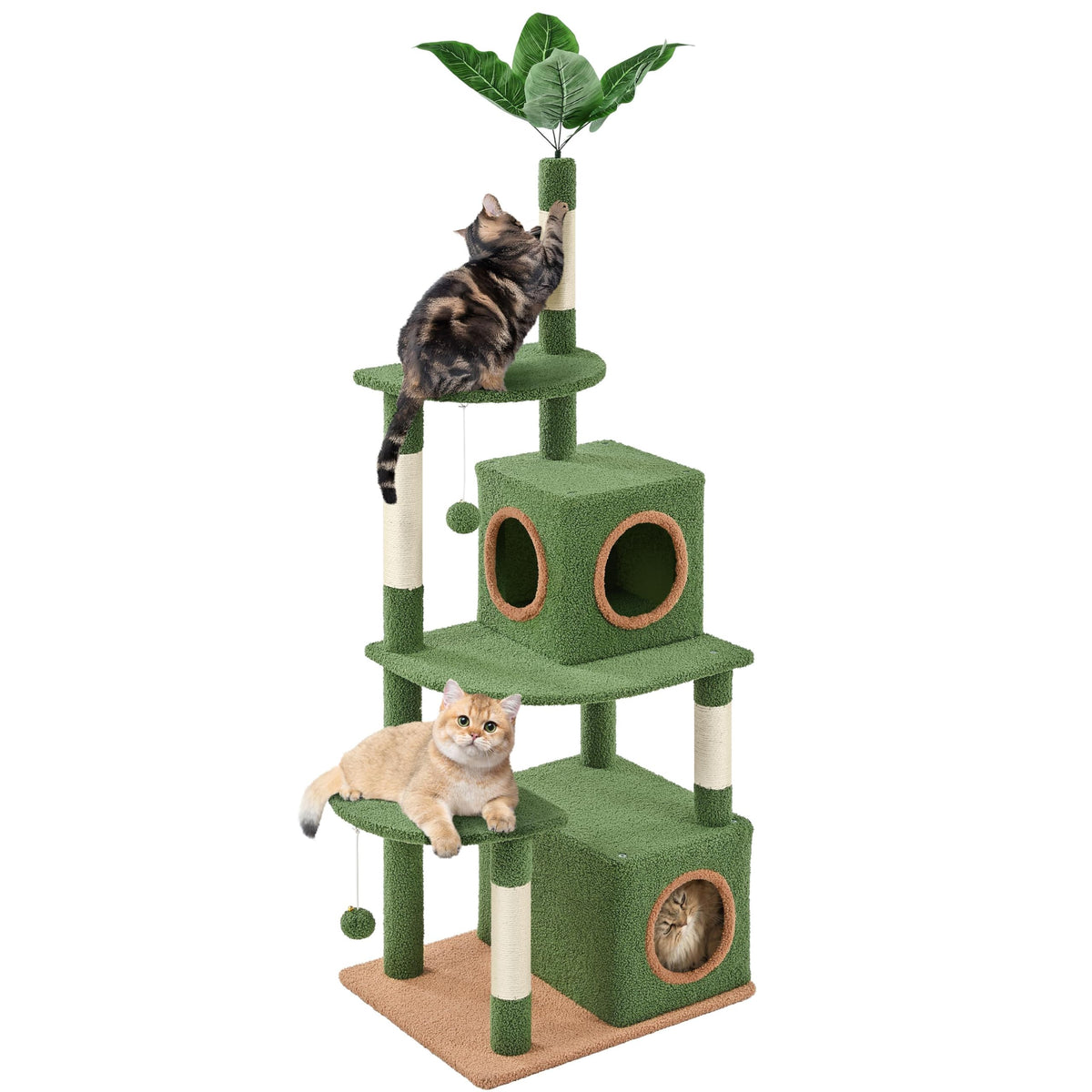 Yaheetech 59in Palm Cat Tree Cute Cat Tower w/Green Palm Frond Spacious Platform Double-Level Cat Condo Scratching Posts Fluffy Balls for Cat Kitty Multi-Level Large Cat Tree for Indoor Cats