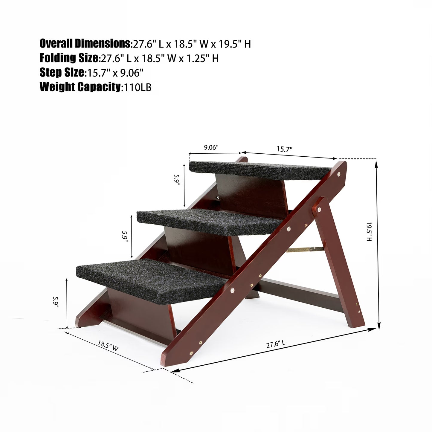 Foldable 3-Step Wood Pet Stairs & Ramp