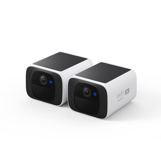 eufy Security S220 SoloCam 2-Cam Pack Solar Security Camera Wireless Outdoor Camera Continuous Power 2K Resolution Wireless 2.4 GHz Wi-Fi No Monthly Fee (Renewed)