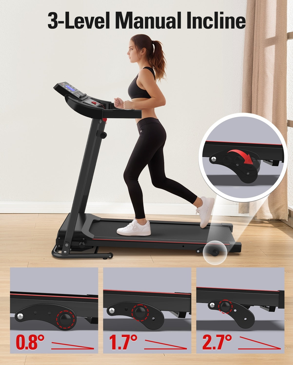Foldable Walking Treadmill with 3-Level Incline