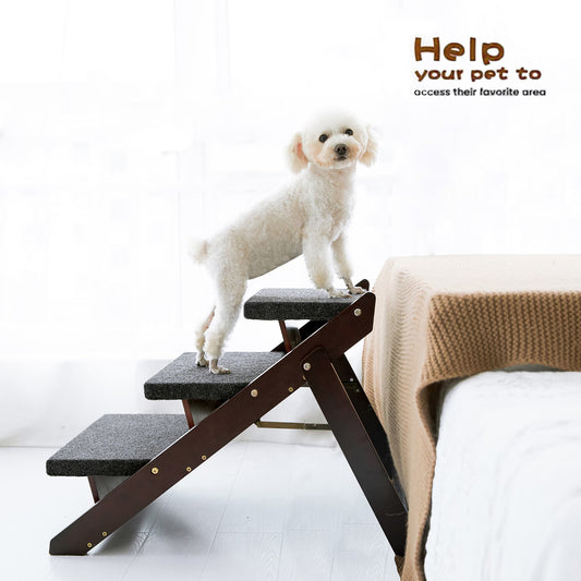 Foldable 3-Step Wood Pet Stairs & Ramp