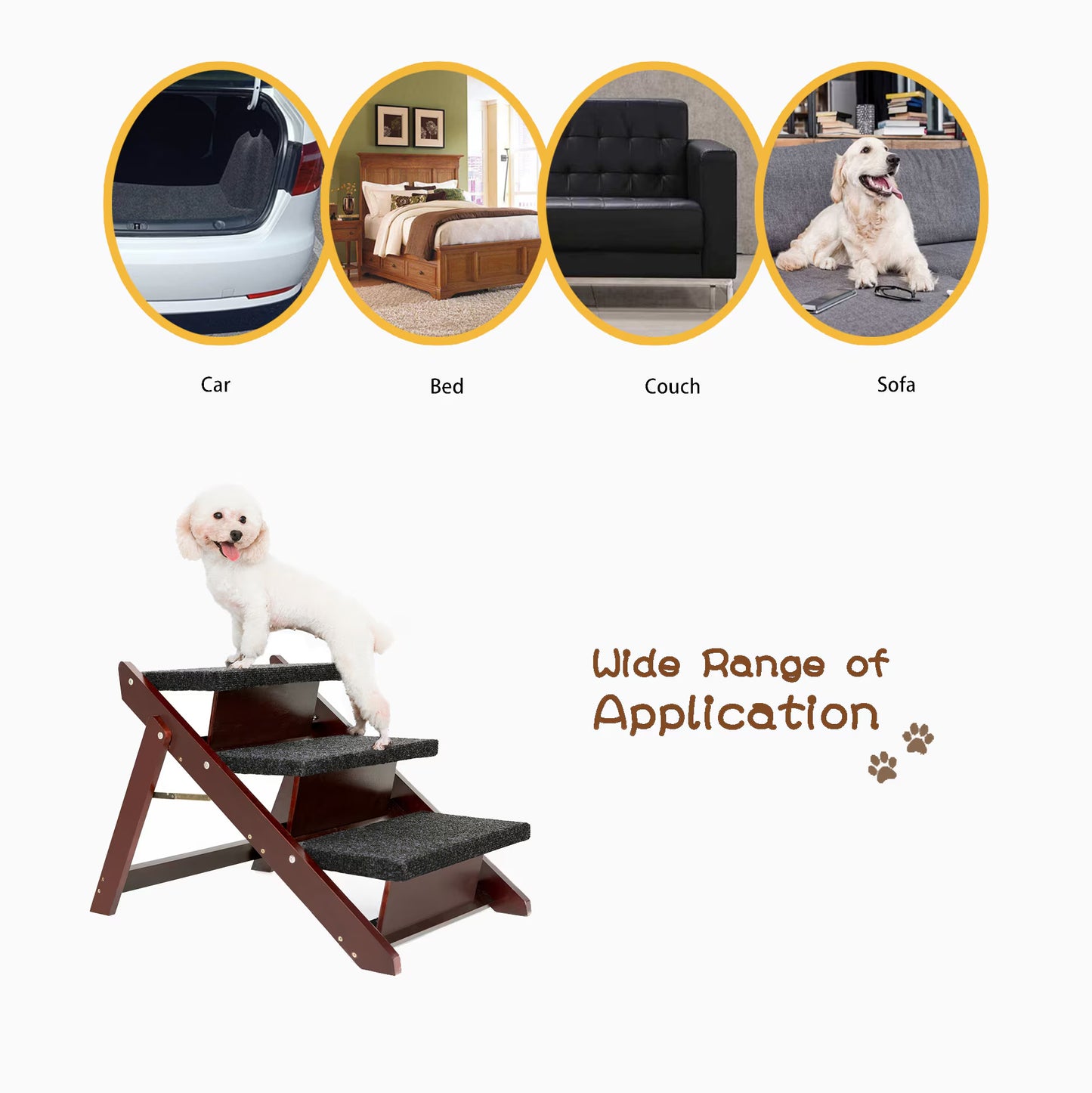 Foldable 3-Step Wood Pet Stairs & Ramp