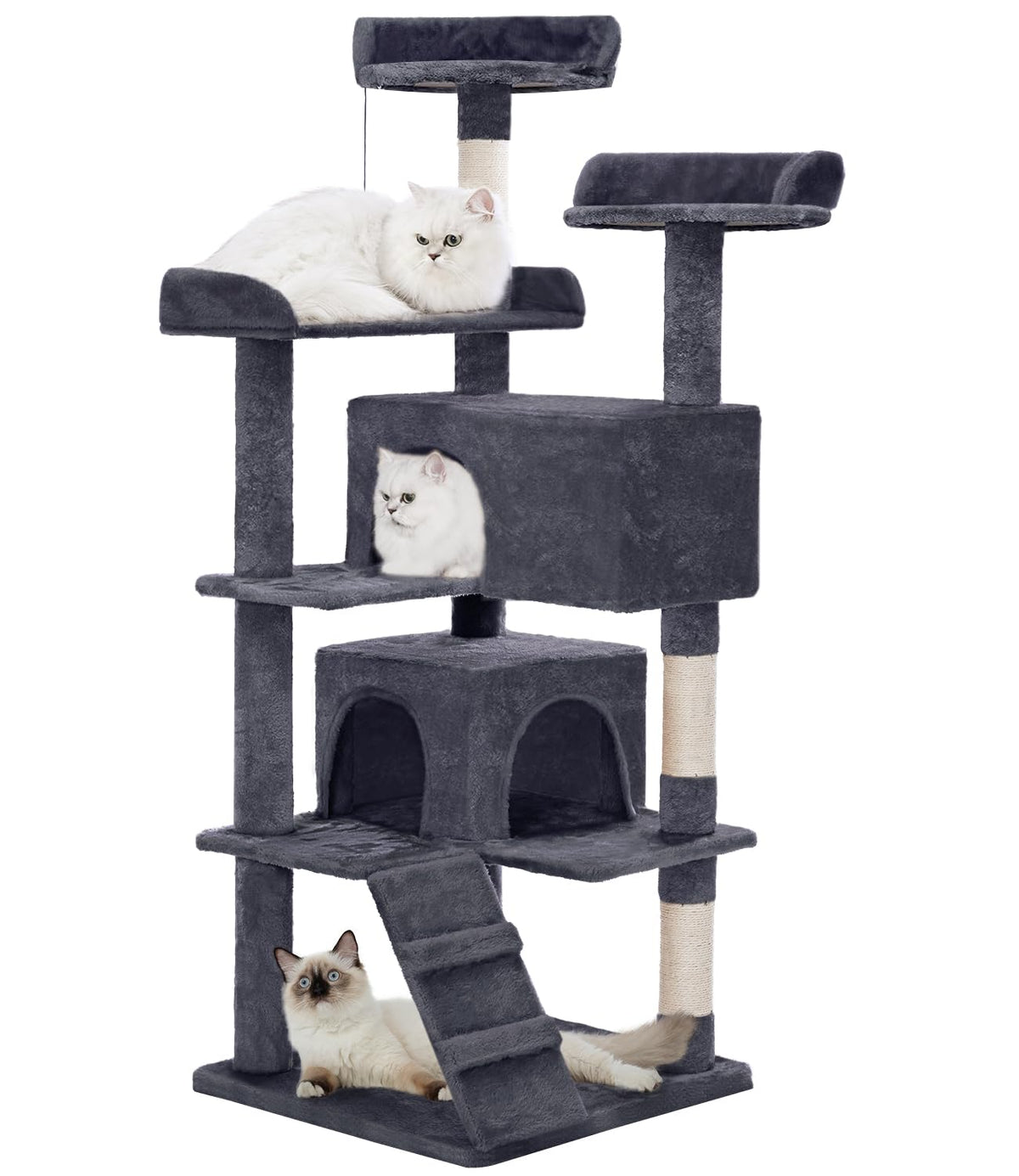 Made4Pets Cat Tree Tower 56in Cat Tower for Indoor Cats Kitten Tree Multi-Level Cat Tree with 2 Condo Furniture Activity Center with Scratching Posts Funny Toys Kittens Pet Play House Grey