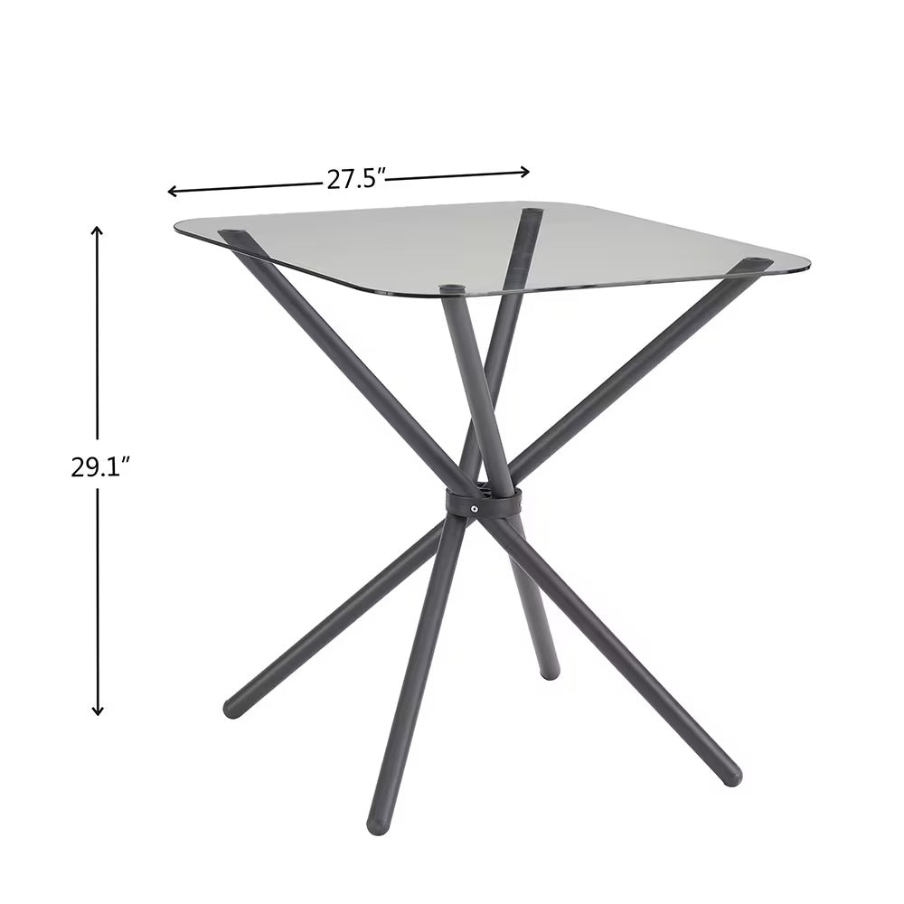 2-Person Glass Dining Table Set with Metal Chairs