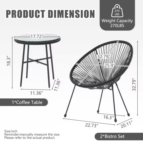 3-Piece Outdoor Bistro Set with Coffee Table